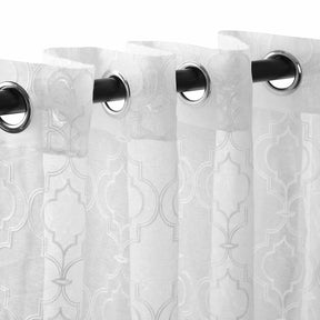 Imperial Trellis Embroidered Lightweight Sheer Curtain Set - White