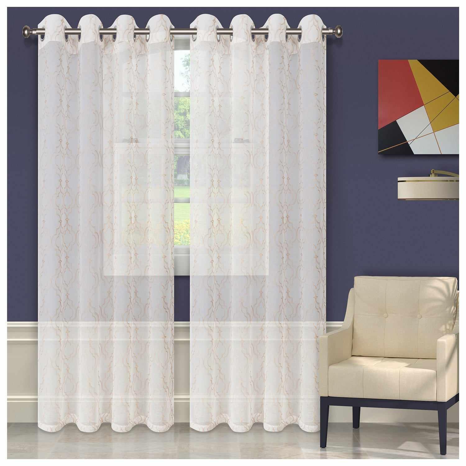 Imperial Trellis Embroidered Sheer Grommet Curtain Panel Set - Sheer Curtains by Superior