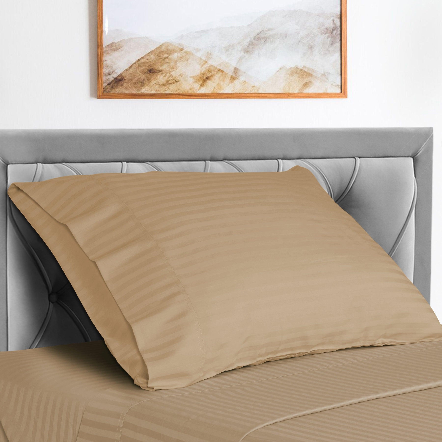  Superior Microfiber Wrinkle Resistant and Breathable Stripe Deep Pocket Bed Sheet Set - Beige
