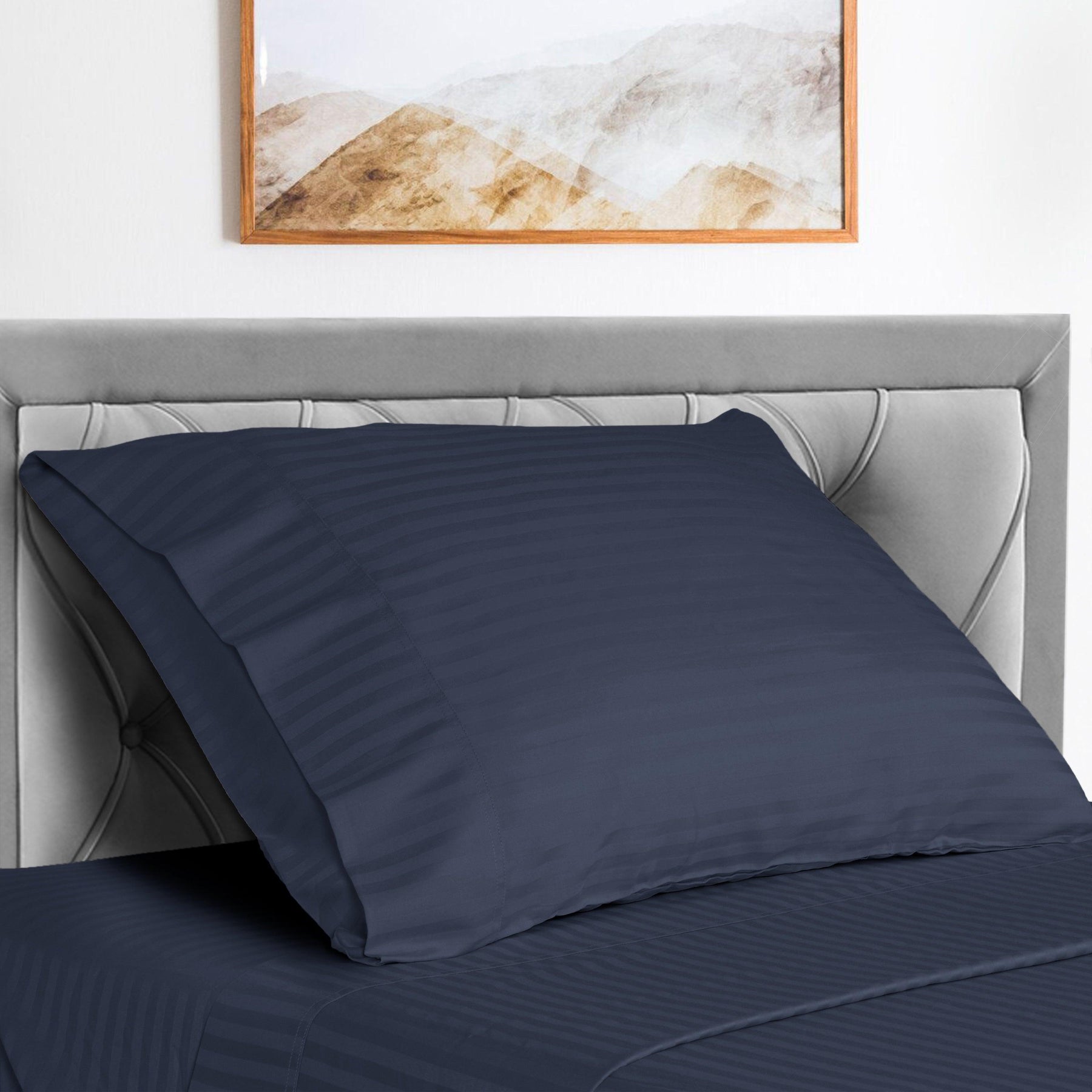  Superior Microfiber Wrinkle Resistant and Breathable Stripe Deep Pocket Bed Sheet Set - Navy Blue