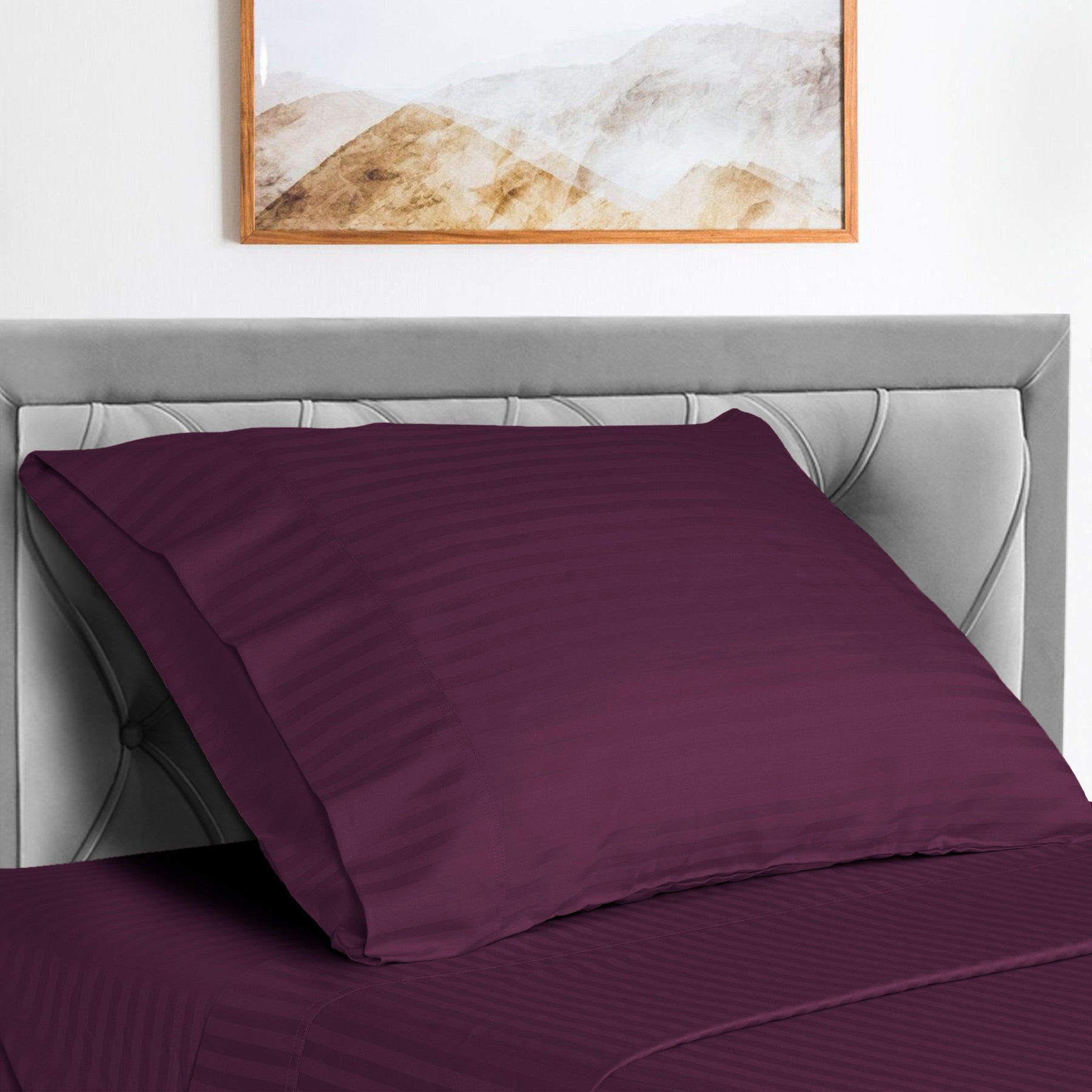  Superior Microfiber Wrinkle Resistant and Breathable Stripe Deep Pocket Bed Sheet Set - Plum