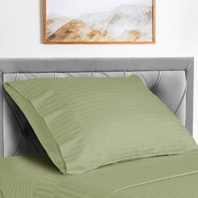 Superior Microfiber Wrinkle Resistant and Breathable Stripe Deep Pocket Bed Sheet Set - Sage