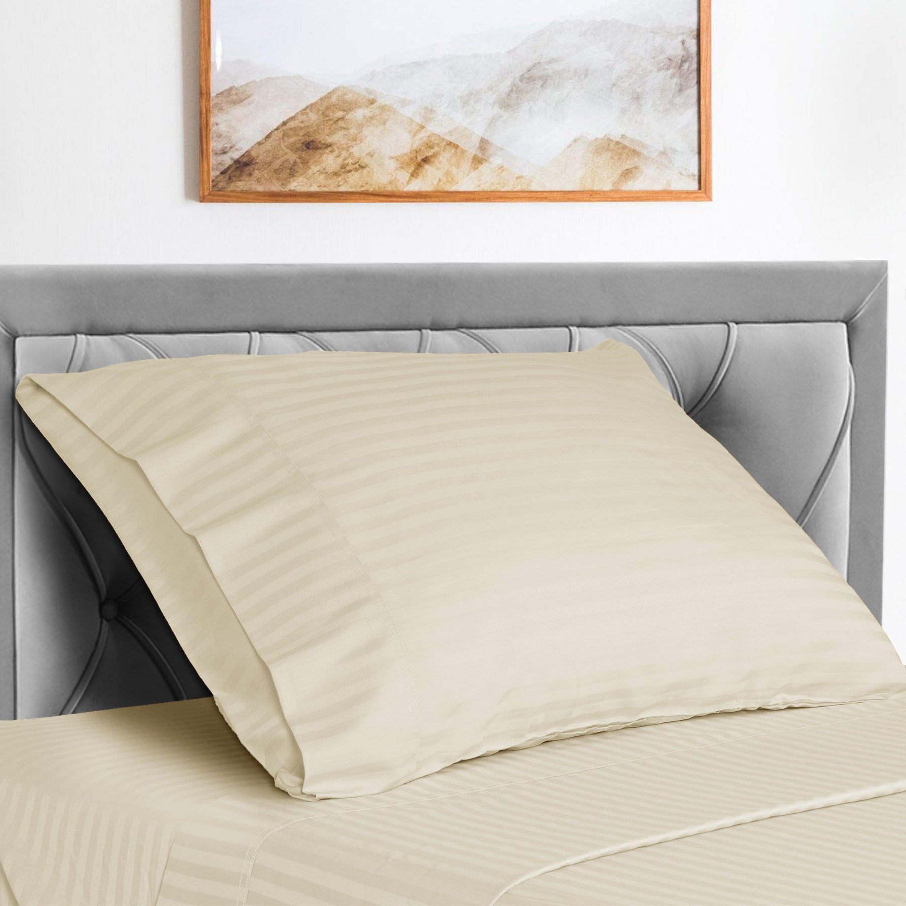  Superior Microfiber Wrinkle Resistant and Breathable Stripe Deep Pocket Bed Sheet Set - Tan