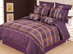Superior Madison Embroidered and Plaid 7-Piece Duvet Cover Set -Purple