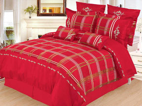 Superior Madison Embroidered and Plaid 7-Piece Duvet Cover Set - Burgundy