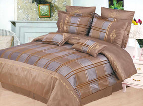 Superior Madison Embroidered and Plaid 7-Piece Duvet Cover Set -Taupe