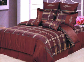 Superior Madison Embroidered and Plaid 7-Piece Duvet Cover Set  -Chocolate