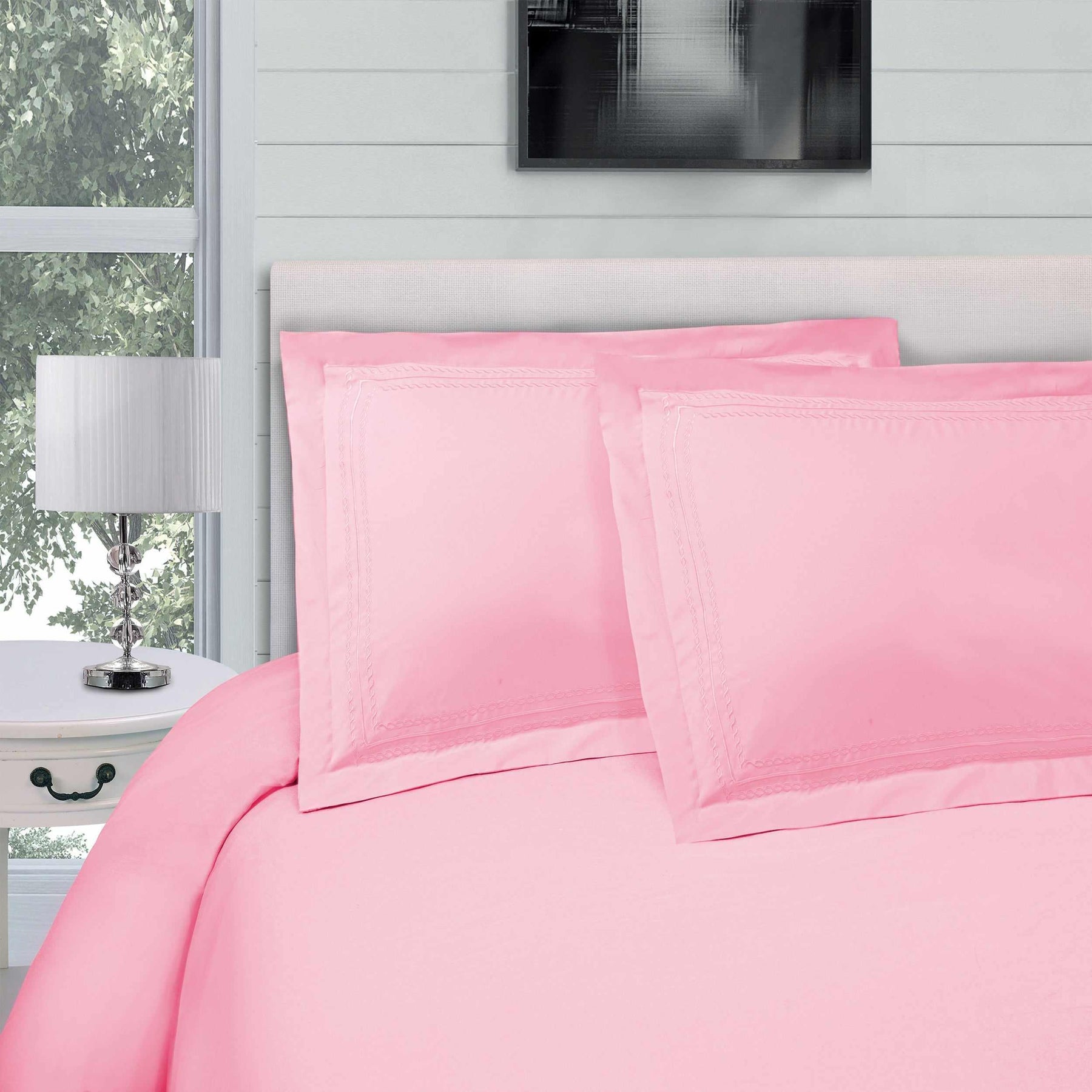 Superior Microfiber Wrinkle-Free and Breathable Solid Infinity Embroidery Duvet Cover Set - Pink