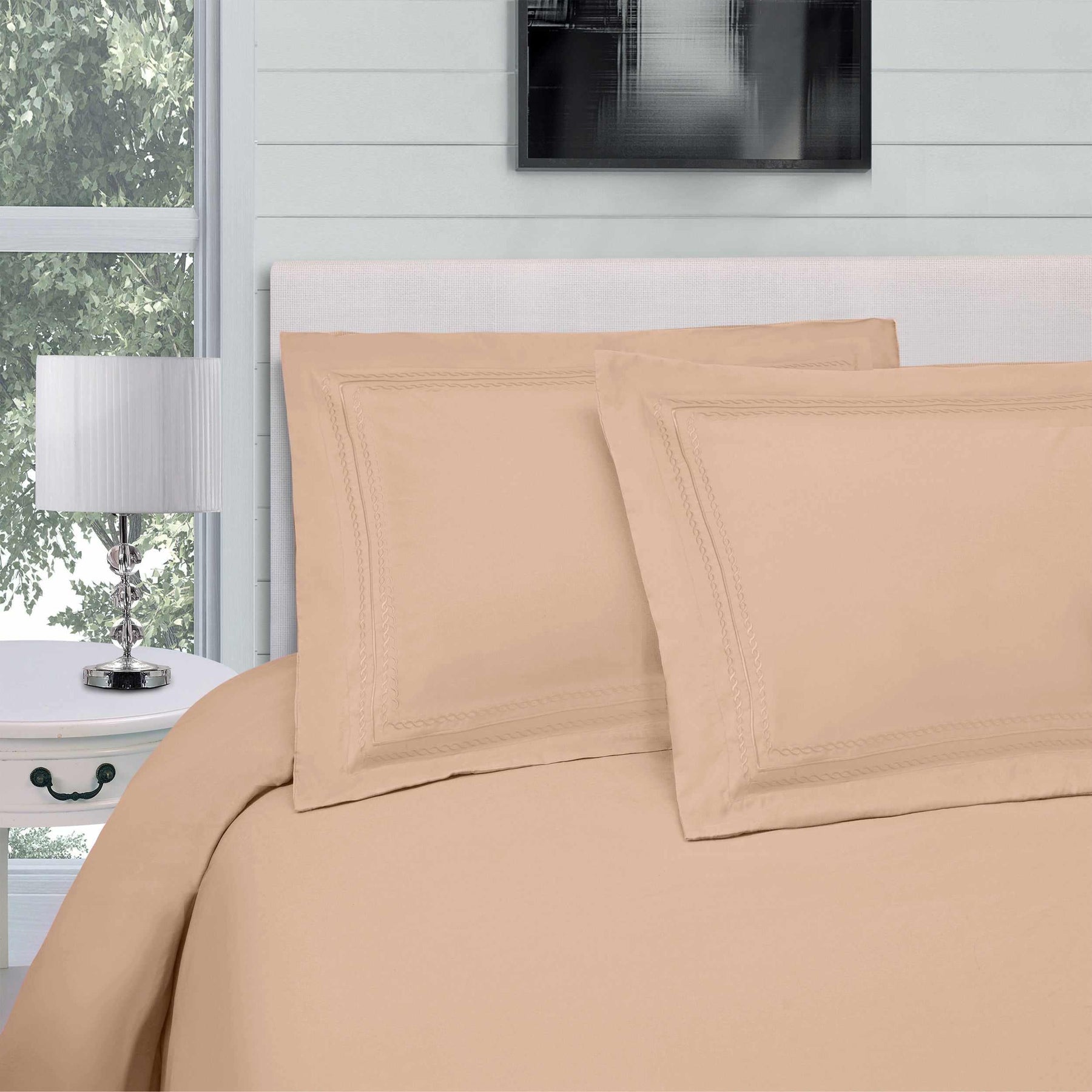 Superior Microfiber Wrinkle-Free and Breathable Solid Infinity Embroidery Duvet Cover Set - Ivory