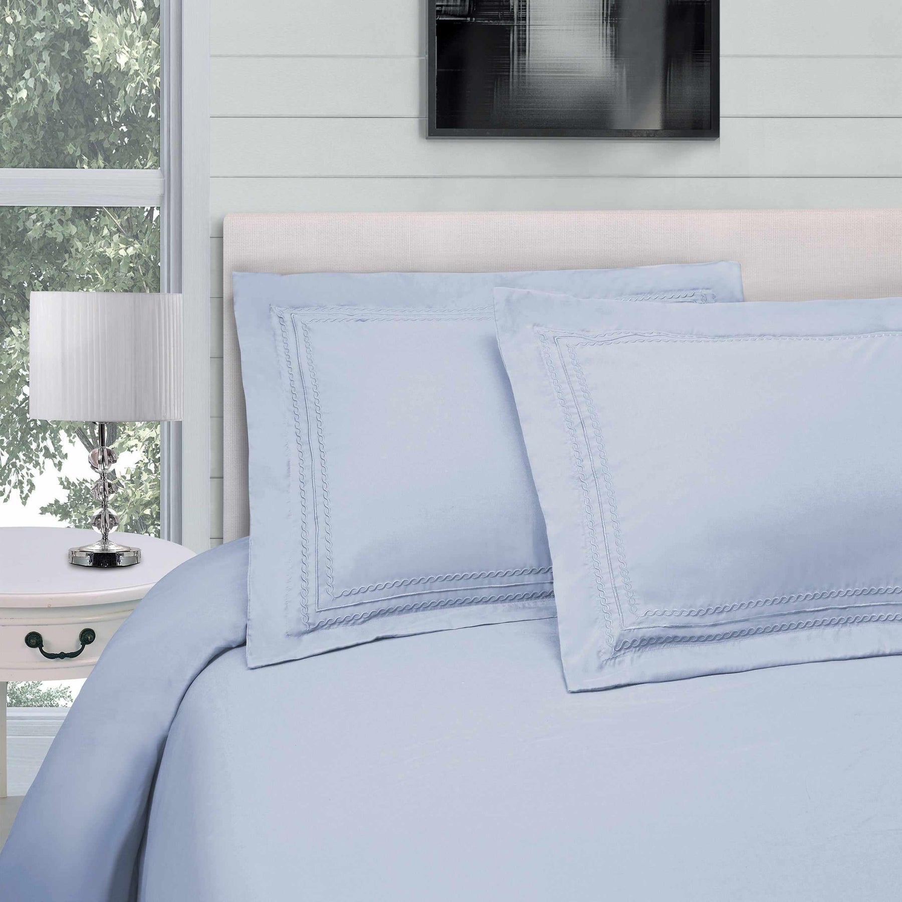 Superior Microfiber Wrinkle-Free and Breathable Solid Infinity Embroidery Duvet Cover Set - Light Blue