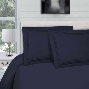 Superior Microfiber Wrinkle-Free and Breathable Solid Infinity Embroidery Duvet Cover Set - Navy Blue