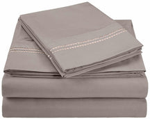  Superior Microfiber Wrinkle Resistant and Breathable Solid 2-Line Embroidery Deep Pocket Bed Sheet Set - Charcoal