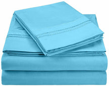  Superior Microfiber Wrinkle Resistant and Breathable Solid 2-Line Embroidery Deep Pocket Bed Sheet Set - Aqua