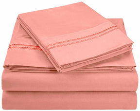  Superior Microfiber Wrinkle Resistant and Breathable Solid 2-Line Embroidery Deep Pocket Bed Sheet Set - Pink