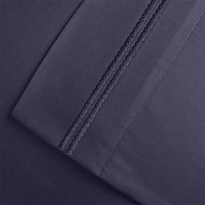  Superior Microfiber Wrinkle Resistant and Breathable Solid 2-Line Embroidery Deep Pocket Bed Sheet Set - Black