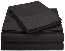 Superior Microfiber Wrinkle Resistant and Breathable Solid 2-Line Embroidery Deep Pocket Bed Sheet Set- Black