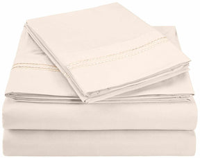 Superior Microfiber Wrinkle Resistant and Breathable Solid 2-Line Embroidery Deep Pocket Bed Sheet Set - Ivory