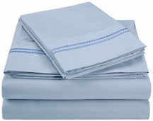 Superior Microfiber Wrinkle Resistant and Breathable Solid 2-Line Embroidery Deep Pocket Bed Sheet Set - Light Blue
