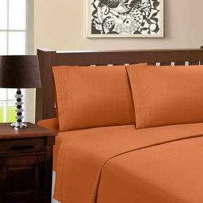 Superior Microfiber Wrinkle Resistant and Breathable Solid Infinity Embroidery Deep Pocket Sheet Set - Pumpkin