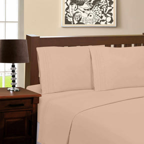  Superior Microfiber Wrinkle Resistant and Breathable Solid Infinity Embroidery Deep Pocket Sheet Set - Tan