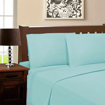  Superior Microfiber Wrinkle Resistant and Breathable Solid Infinity Embroidery Deep Pocket Sheet Set - Aquamarine