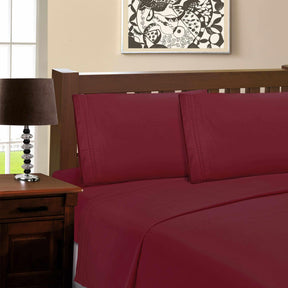 Superior Microfiber Wrinkle Resistant and Breathable Solid Infinity Embroidery Deep Pocket Sheet Set - Burgundy
