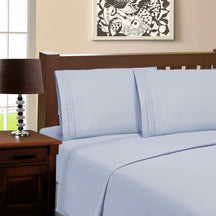 Superior Microfiber Wrinkle Resistant and Breathable Solid Infinity Embroidery Deep Pocket Sheet Set - Light Blue