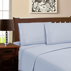 Superior Microfiber Wrinkle Resistant and Breathable Solid Infinity Embroidery Deep Pocket Sheet Set - Light Blue