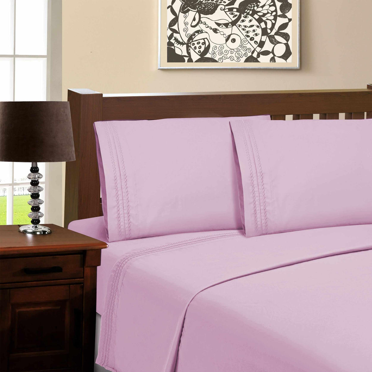 Superior Microfiber Wrinkle Resistant and Breathable Solid Infinity Embroidery Deep Pocket Sheet Set - Lilac