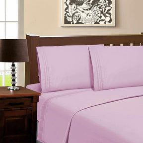Superior Microfiber Wrinkle Resistant and Breathable Solid Infinity Embroidery Deep Pocket Sheet Set - Lilac