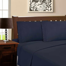 Superior Microfiber Wrinkle Resistant and Breathable Solid Infinity Embroidery Deep Pocket Sheet Set - Navy Blue