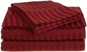  Superior Microfiber Wrinkle Resistant and Breathable Stripe Deep Pocket Bed Sheet Set - Burgundy