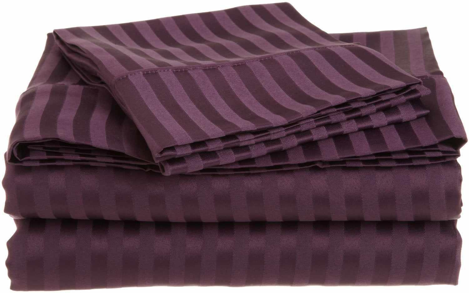 Superior Microfiber Wrinkle Resistant and Breathable Stripe Deep Pocket Bed Sheet Set - Plum
