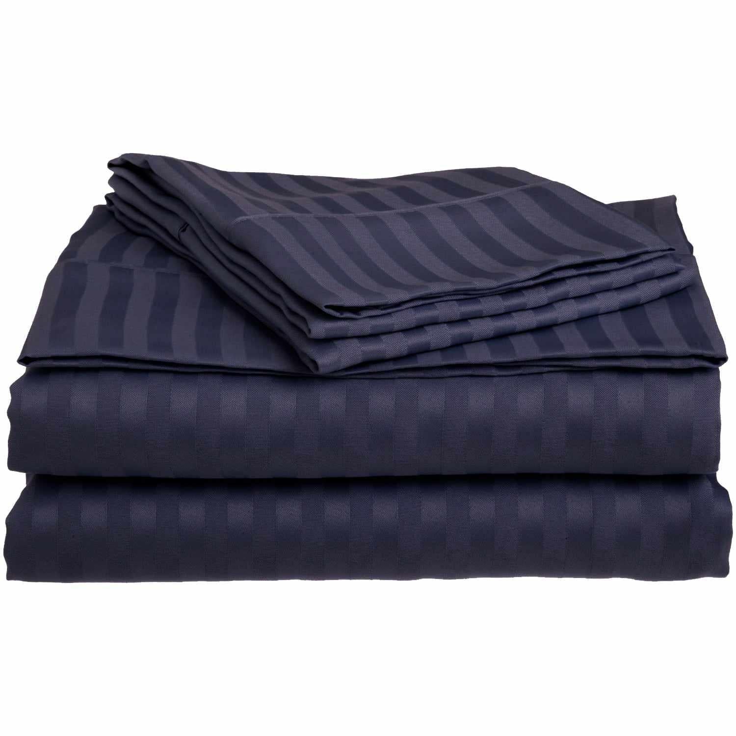 Superior Microfiber Wrinkle Resistant and Breathable Stripe Deep Pocket Bed Sheet Set - Navy Blue