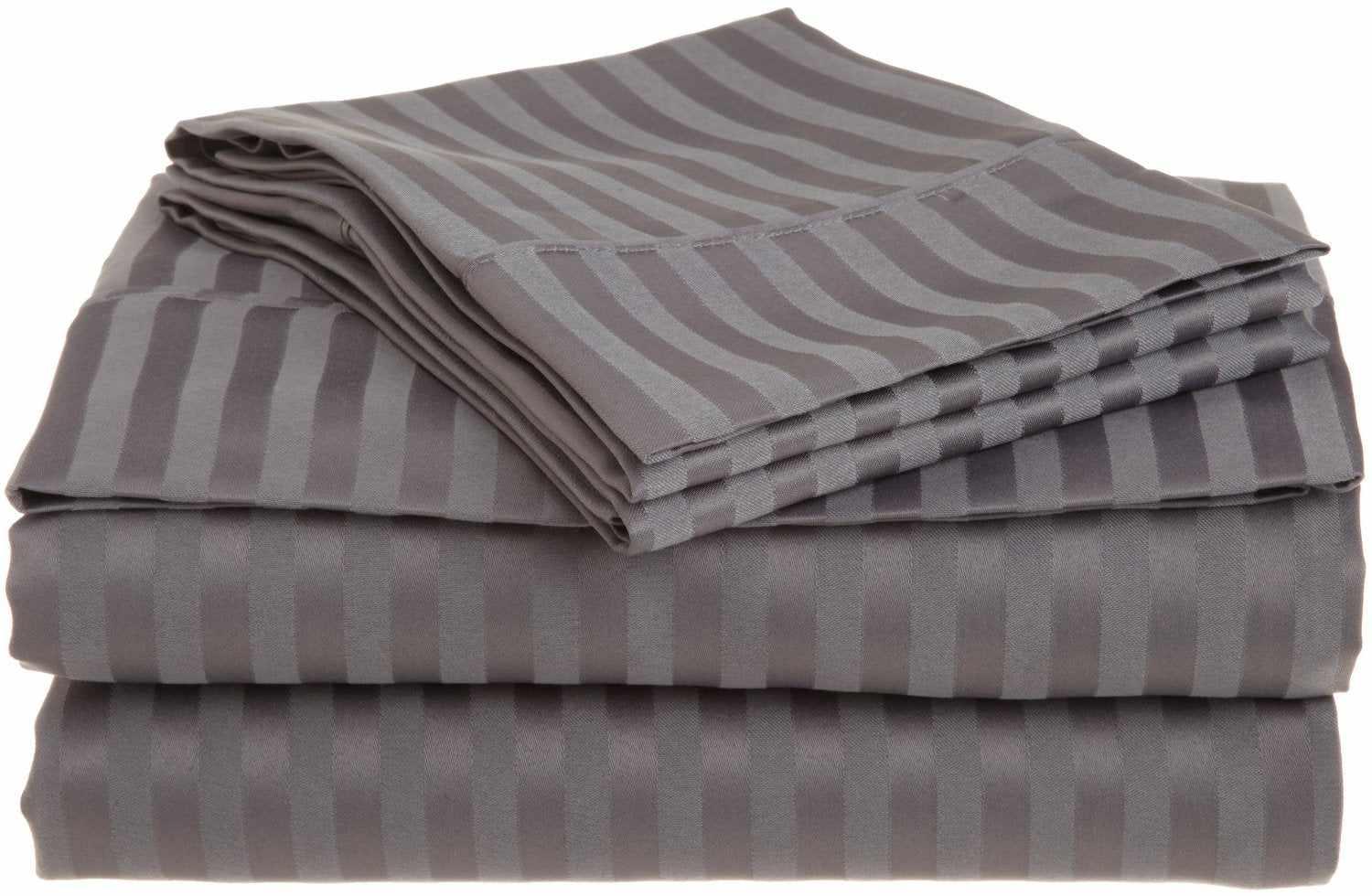  Superior Microfiber Wrinkle Resistant and Breathable Stripe Deep Pocket Bed Sheet Set - Grey