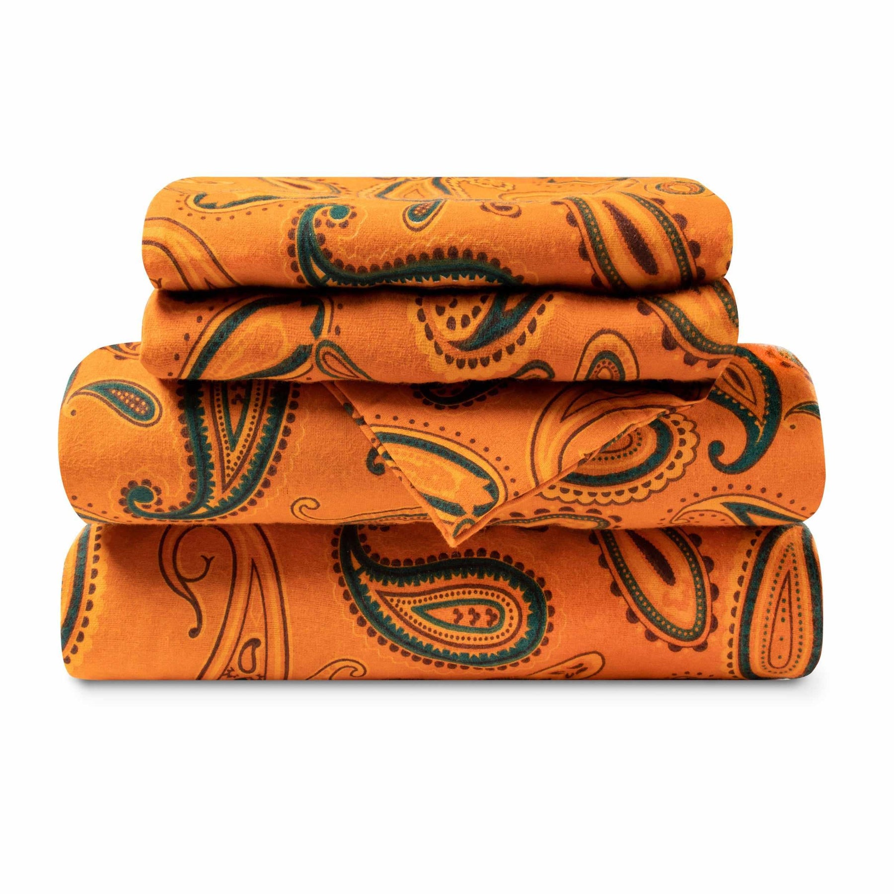  Superior Modern Cotton Flannel Paisley or Solid Deep Pocket Sheet Set - Pumpkin