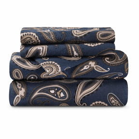  Superior Modern Cotton Flannel Paisley or Solid Deep Pocket Sheet Set -  Navy Blue