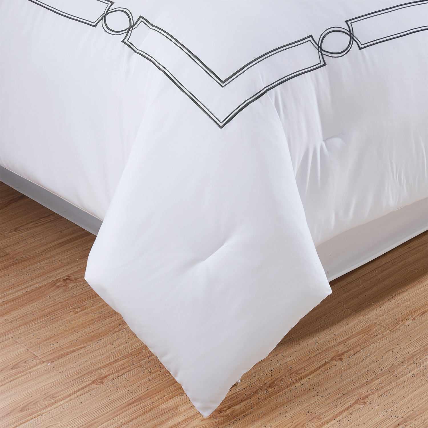 Superior Modern Geometric Embroidery Wrinkle-Free Polyester Microfiber Comforter Set - Grey