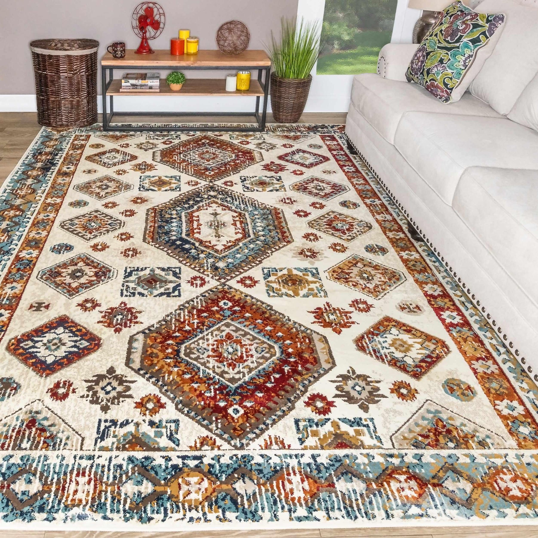 Modern Oriental Jute Backing Geometric Indoor Southwestern Area Rug-Rugs by Superior-Home City Inc