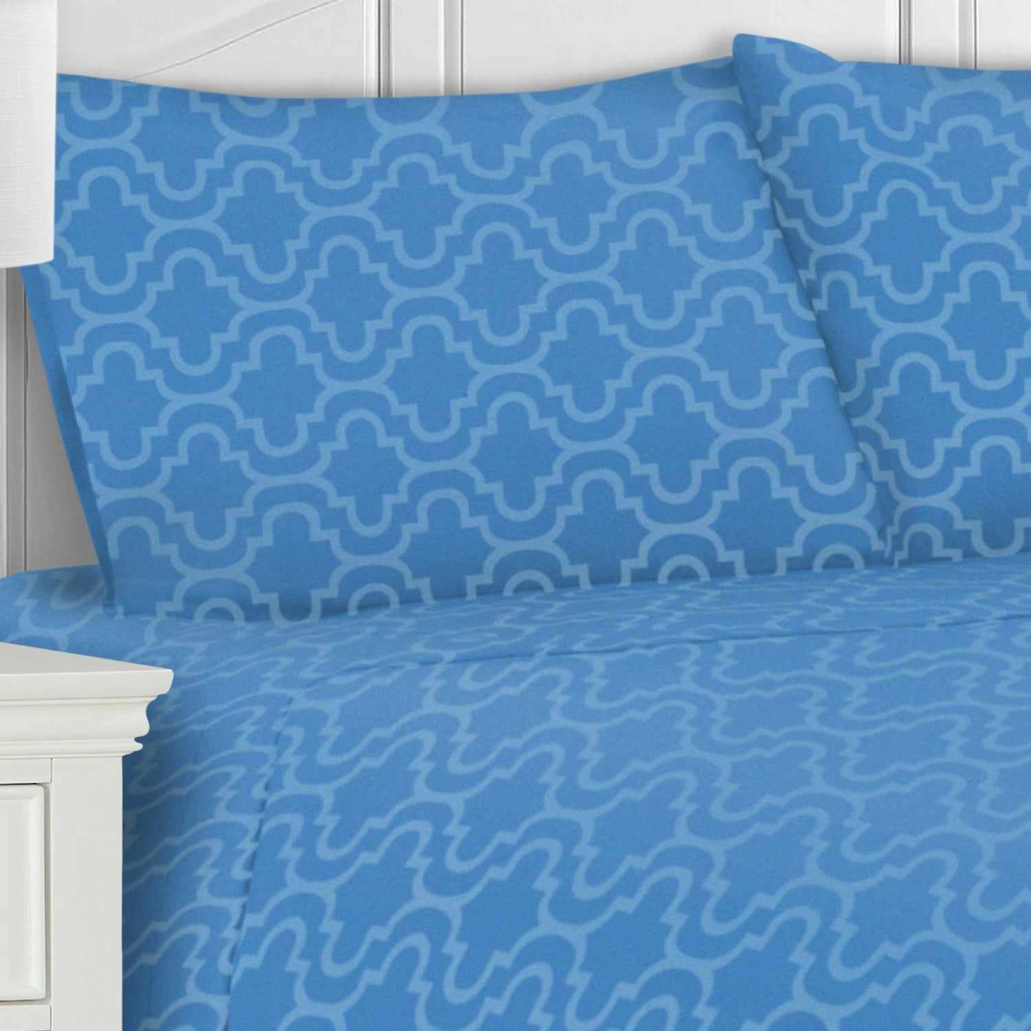 Moroccan Trellis Flannel Cotton 2-Piece Pillowcase Set - Light Blue
