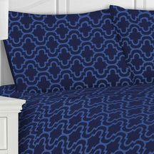 Moroccan Trellis Flannel Cotton 2-Piece Pillowcase Set - Navy Blue