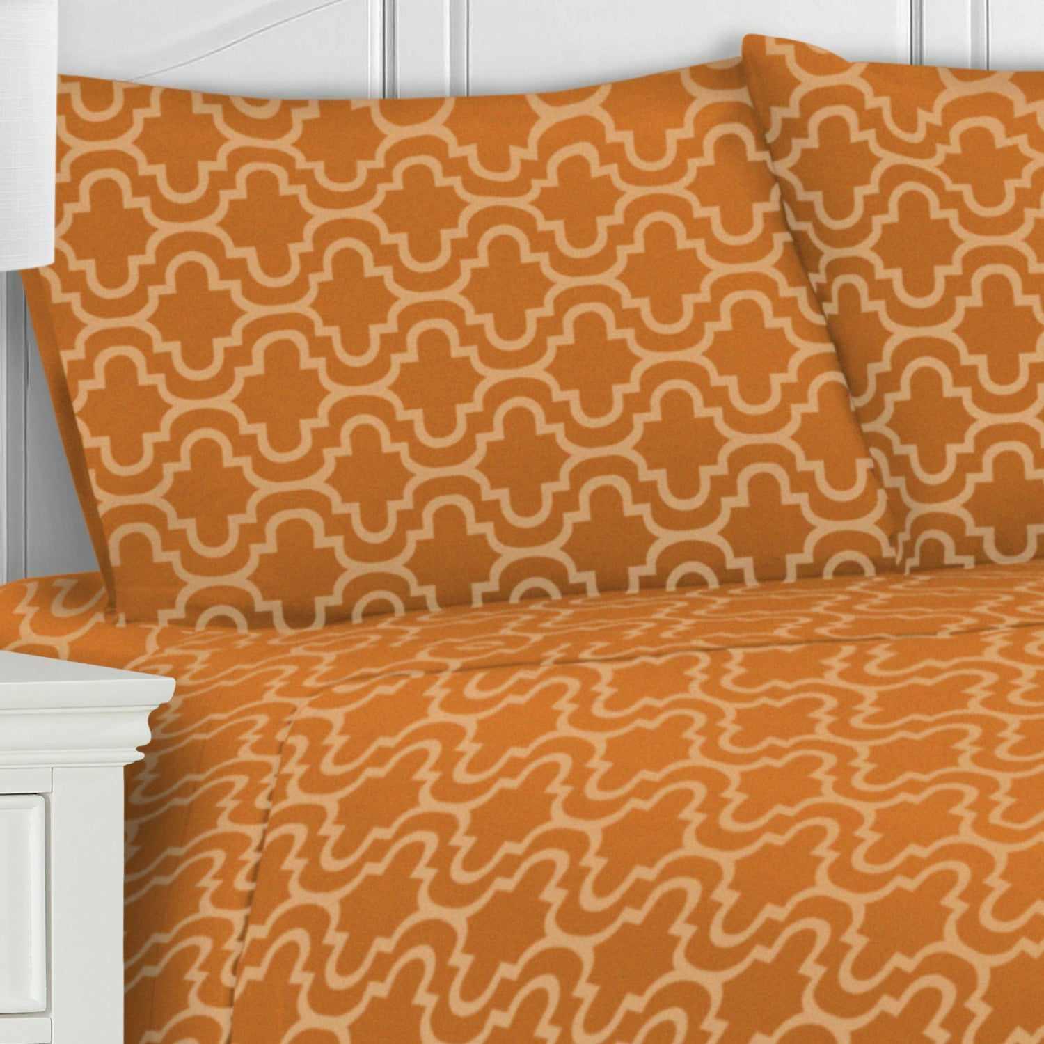 Moroccan Trellis Flannel Cotton 2-Piece Pillowcase Set - Pumpkin