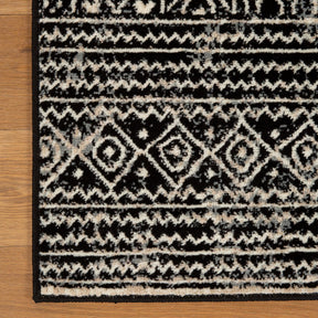 Formal Geometric Border Indoor Area Rug or Runner - Black