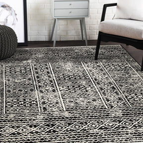 Formal Geometric Border Indoor Area Rug or Runner - Black