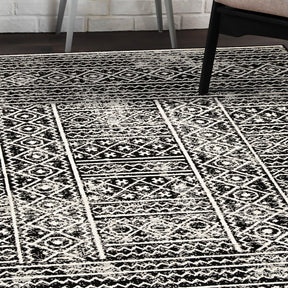 Formal Geometric Border Indoor Area Rug or Runner - Black