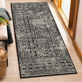 Formal Geometric Border Indoor Area Rug or Runner - Black