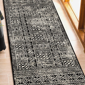 Formal Geometric Border Indoor Area Rug or Runner - Black