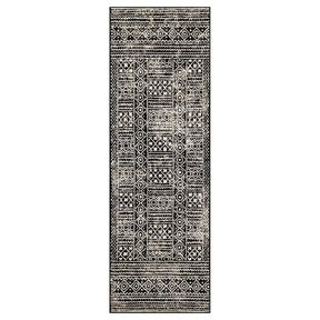 Formal Geometric Border Indoor Area Rug or Runner - Black