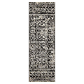 Formal Geometric Border Indoor Area Rug or Runner - Black