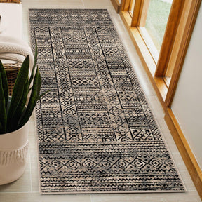 Formal Geometric Border Indoor Area Rug or Runner - Cream